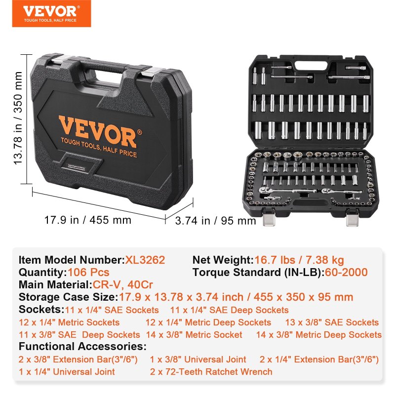 Drive Socket & Ratchet Set 6-point