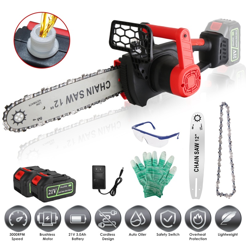 12in Cordless Chainsaw with 2 Batteries